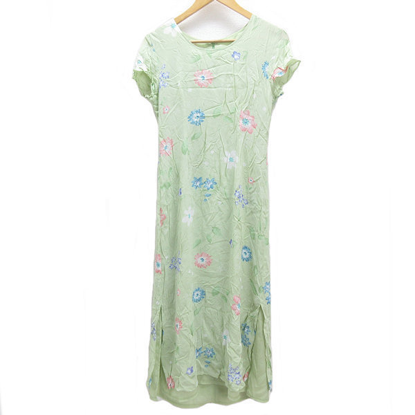 X★UK製 ローラアシュレイ Laura Ashley 花柄 半袖ワンピース ドレス【9】緑LADIES/219【中古】拍卖