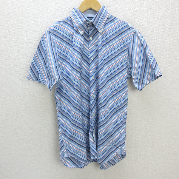 s■トミーヒルフィガー/TOMMY HILFIGER 斜めストライプ柄 半袖シャツ/ボタウンダウン【M】マルチカラー/MENS/97【中古】拍卖