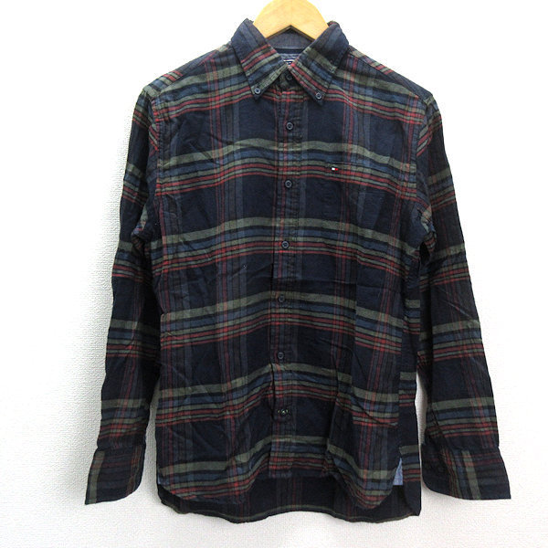 s■トミーヒルフィガー/TOMMY HILFIGER ロゴ刺? マルチチェック柄 長袖BDシャツ【S】MENS/76【中古】拍卖
