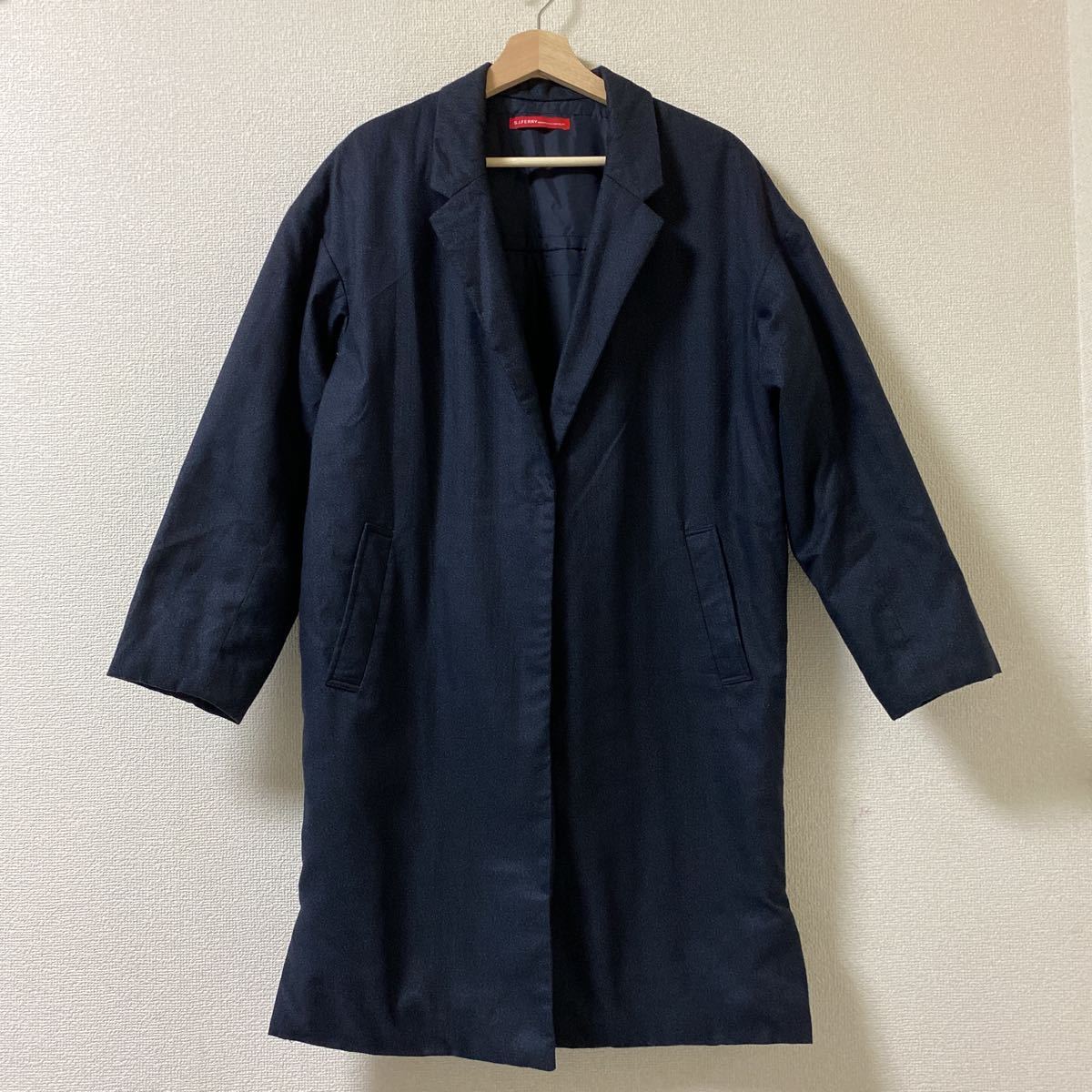 美品 S.J.FERRY (エス ジェイ フェリー) 中綿 ロング ジャケット コート レディース (40) L | インディゴ ladies 女 チェスターコート拍卖