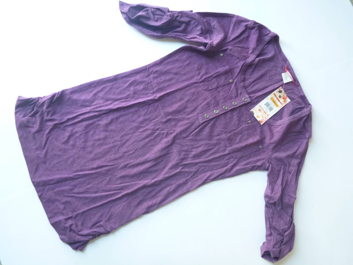 新品 UNIONBAY ユニオンバイ ★紫 パープル 袖ロールアップ可能 カットソー S拍卖