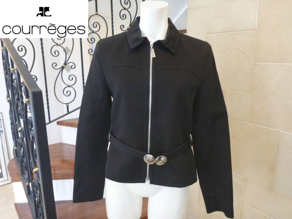 美品 Courreges(クレージュ) 黒ブラック ベルト付き ジャケット 40 M相当拍卖