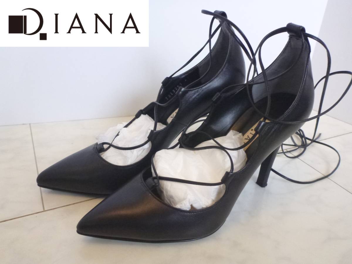 1.5万 美品 DIANA ダイアナ★ 黒 ブラック 編み上げ パンプス 23 23.0拍卖