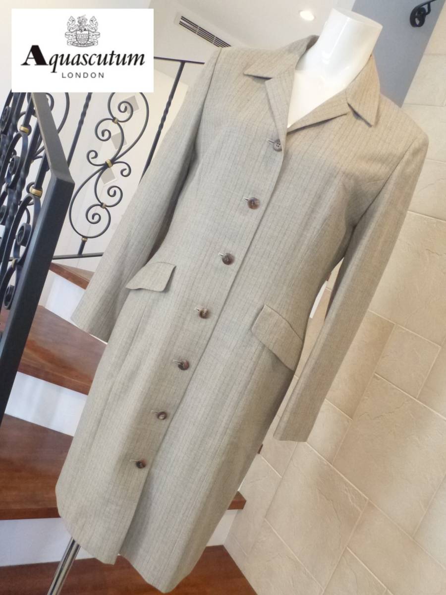 Aquascutum アクアスキュータム ベージュ ストライプ柄 コートワンピース 9 M~L相当拍卖