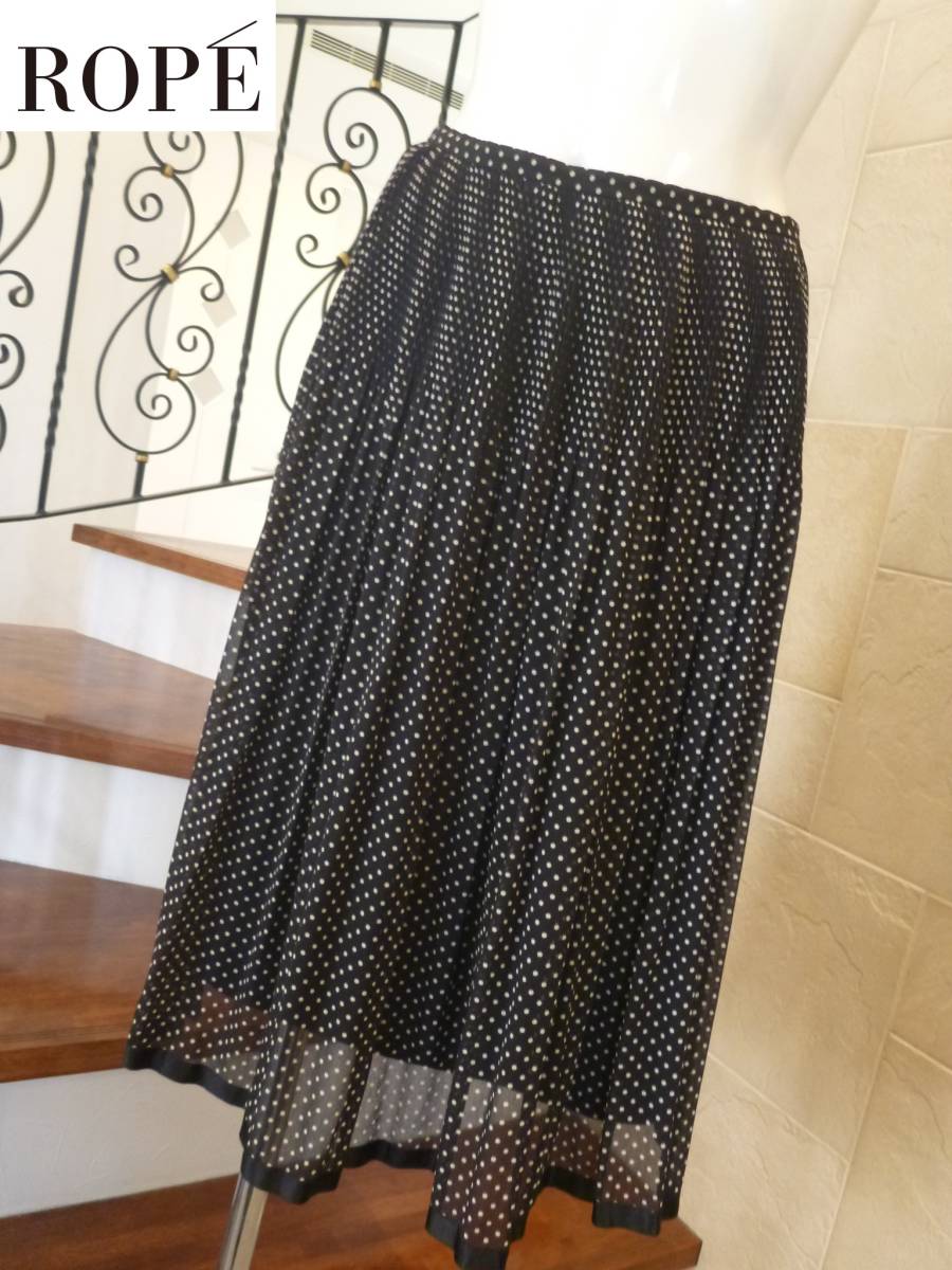 美品 ROPE ロペ ★黒 ドット柄 プリーツスカート S相当拍卖