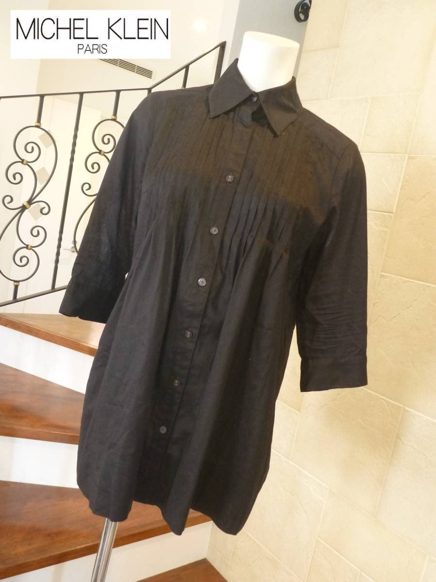 1.5万 美品 MICHEL KLEIN ミッシェルクラン ★ 黒 ブラック 7分袖 チュニック ブラウス 38 M相当拍卖