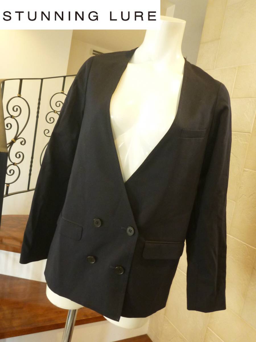 3.5万 新品 STUNNING LURE(スタニングルアー)★ 紺ネイビー ダブル 薄手 ジャケット 36 M相当拍卖