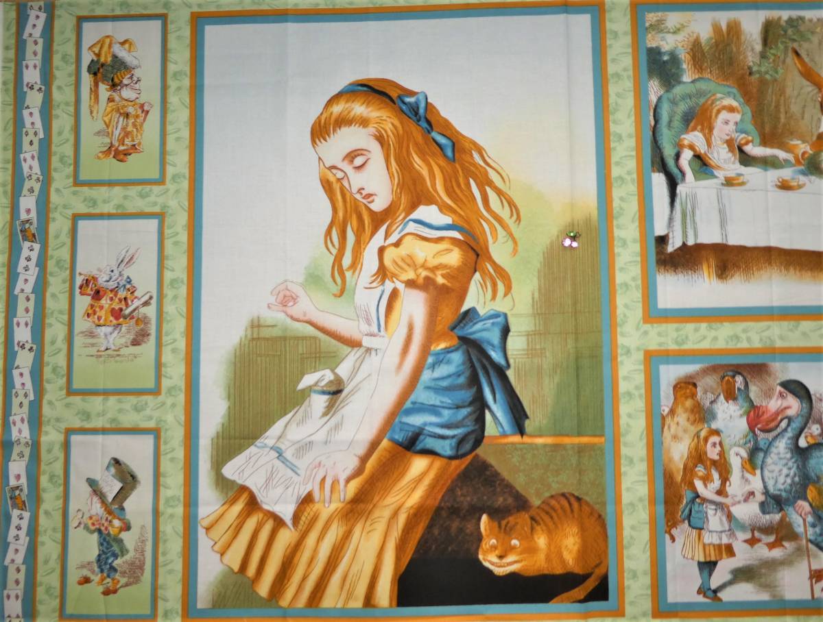レア★USAコットン 不思議の国のアリスパネル生地★30’sレトロ女の子Alice拍卖