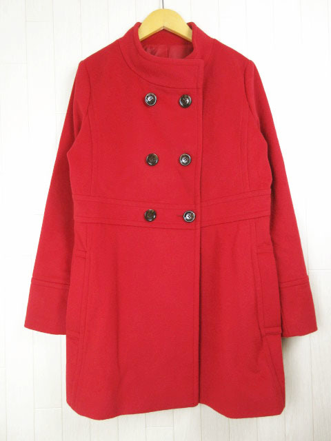 ユニクロ UNIQLO コート スタンドカラー ダブル ウール ナイロン レッド L拍卖