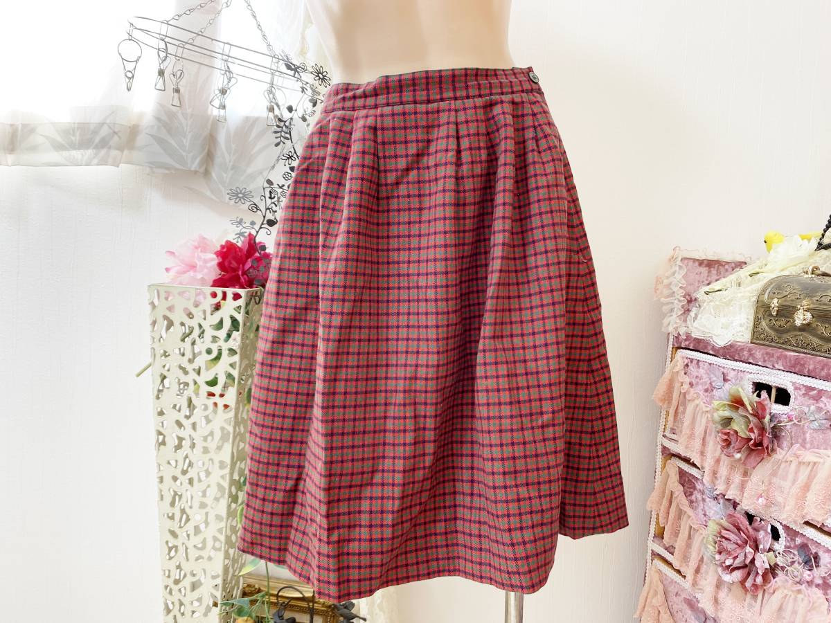 女の子160サイズ:ファミリア【FAMILIAR】ウール混*スカート:赤チェック拍卖