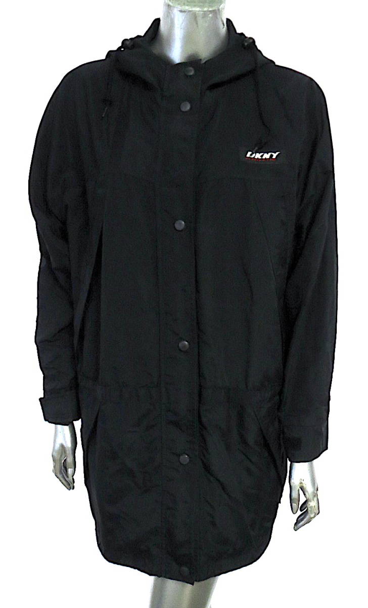 二点落札で送料無料! D020 DNKY JEANS ダナキャラン ジーンズ ナイロン フード コート P レディース 黒 ブラック アウター ジャンパー拍卖