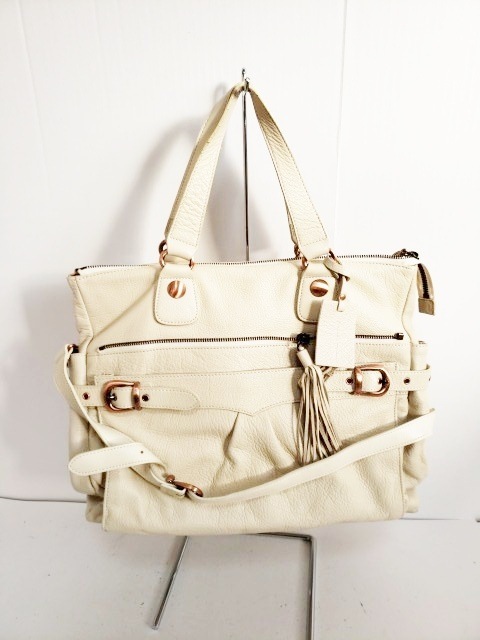 $ 美品 $◆ Samantha Thavasa ◆ サマンサタバサ ◆ 型押し レザー素材◆ 2WAY ハンドバッグ◆ ベルト&フリンジ◆ アイボリー系◆送料無料拍卖