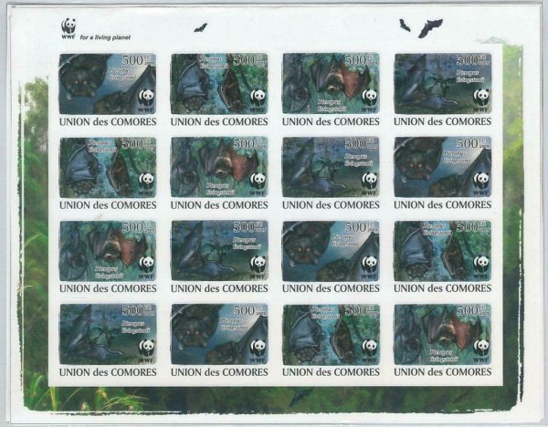 コモロ切手『WWF』16枚大シート 無目打 2009 市場価格1万2000円拍卖