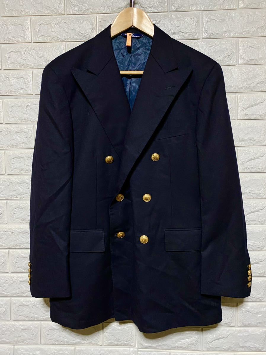 037■RALPH LAUREN■ラルフローレン ジャケット ダブル 金ボタン 濃紺 秋冬 ウール100%拍卖