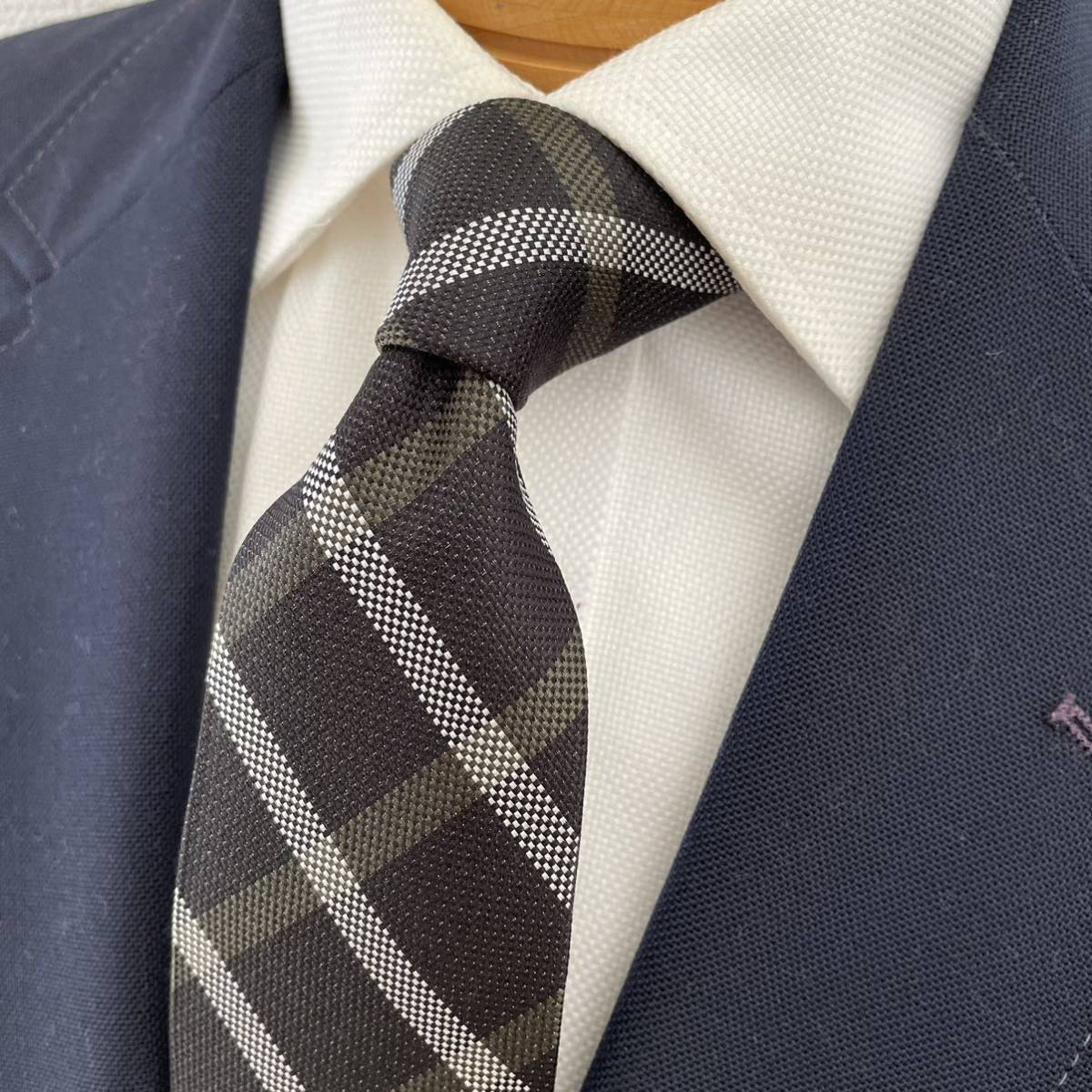 【美品】MEN'S BIGIタータンチェック ネクタイ シルク100% グリーン系 大剣約8cm拍卖