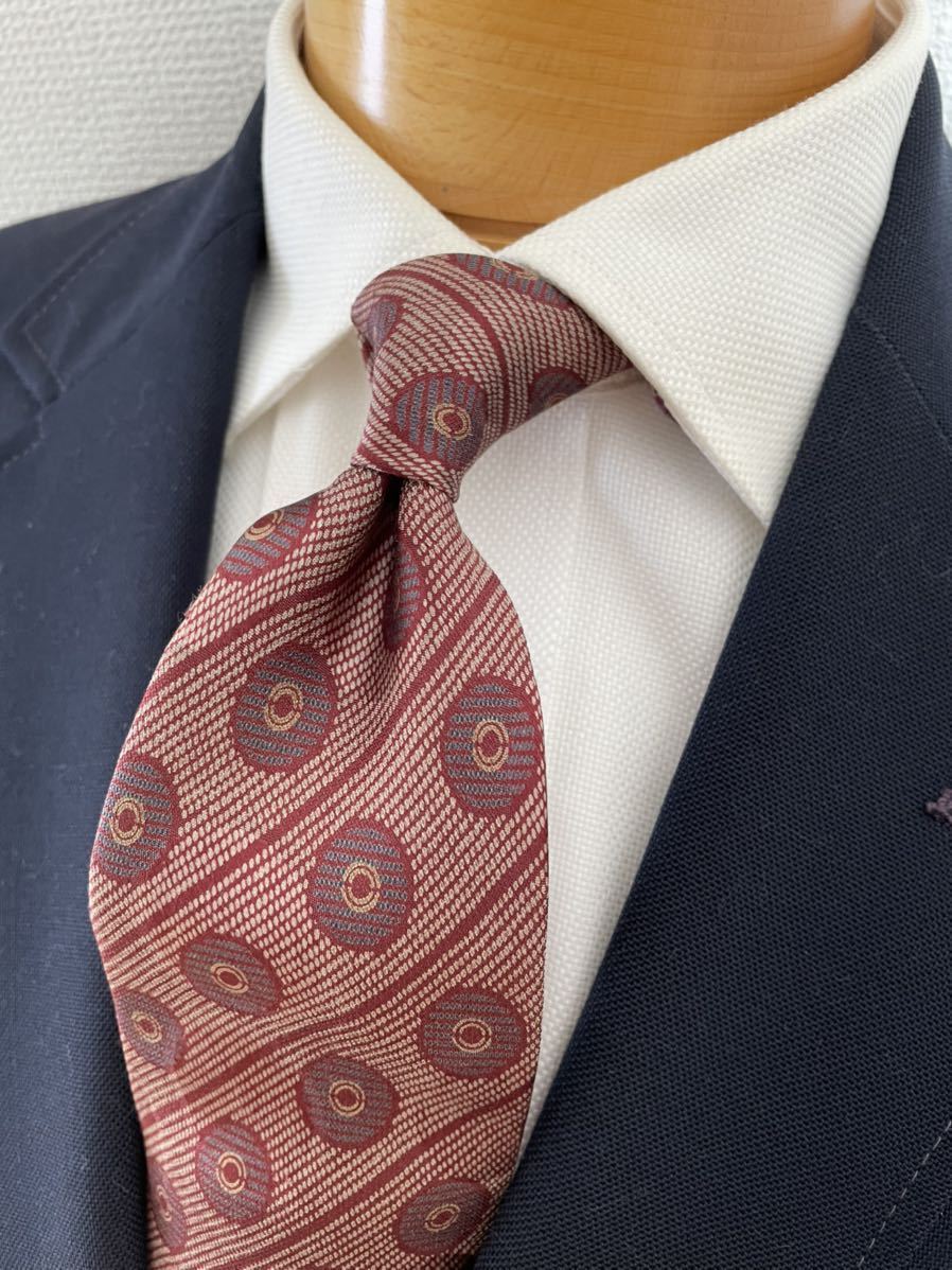 【美品】高級シルク日本製ネクタイ SQUALO エンジピンク ヴィンテージ 締めやすい柔らかいシルク拍卖