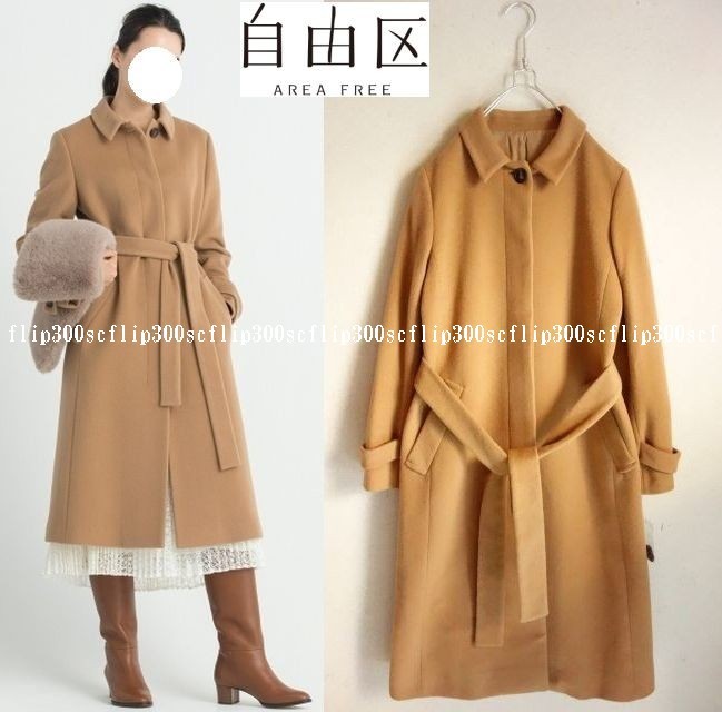 2019 未使用 自由区☆イタリア MENCHI 社 ウールビーバー ステンカラーコート 38 キャメル★53900円拍卖