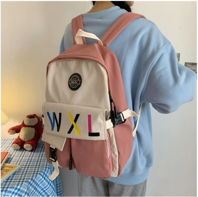 カラフル バイカラー リュックサック デイパック ポケット レディース 通学 デイリー拍卖