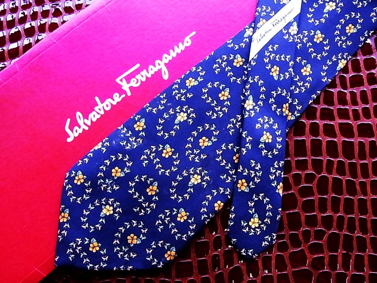 ◇E957R◇在庫処分SALE●フェラガモ【昆虫(蝶 チョウ)花】ネクタイ拍卖