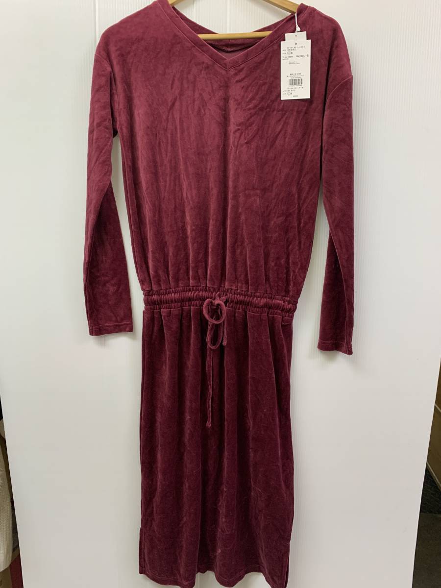 x97★AZUL BY MOUSSY タグ付長袖ベロアワンピース 本体価格¥4990+税 サイズS★秋拍卖