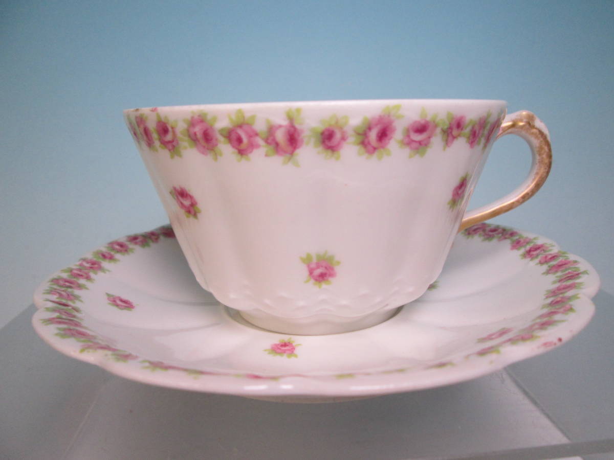 ☆西洋アンティーク・Limoges リモージュ Pate upplied for 薔薇の花のカップ&ソーサー ヴィンテージ 箱無し拍卖