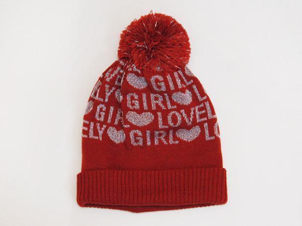 ラメハート ぼんぼりニットキャップ 赤レッド / KNITCAP帽子ワッチ拍卖