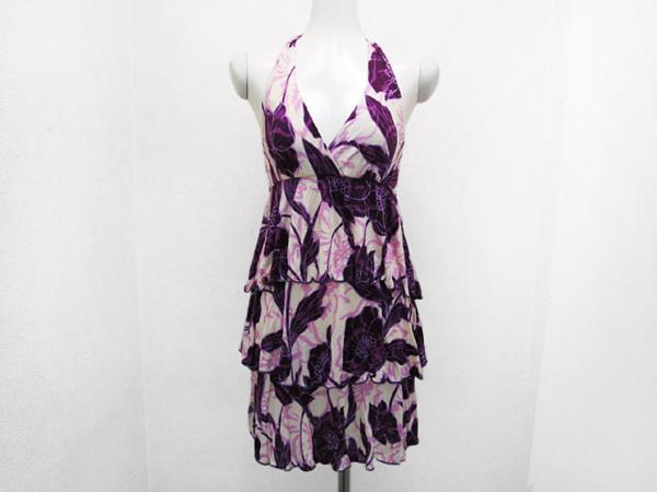 Lani 花柄タンクトップチュニック 紫色パープル系 レディースL / LAラニー女性サマードレスTシャツ拍卖