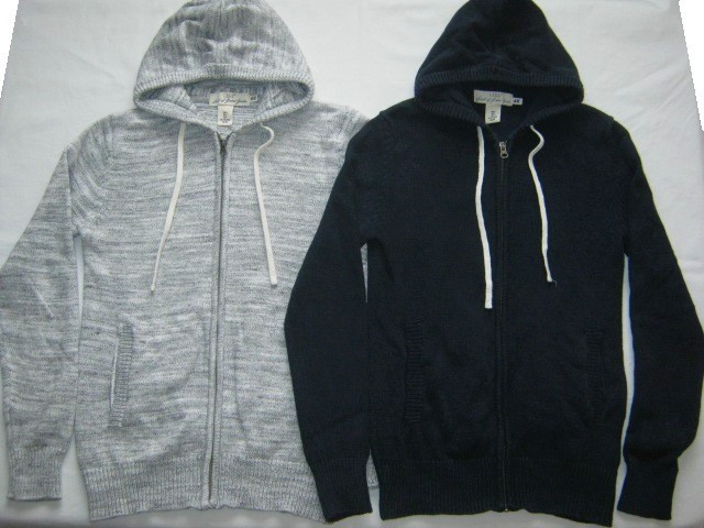 ★古着 H&M L.O.G.G. エイチアンドエム フルジップ ニット パーカー セーター USサイズ S 日本サイズS~M 杢グレー ネイビー コットン100%★拍卖