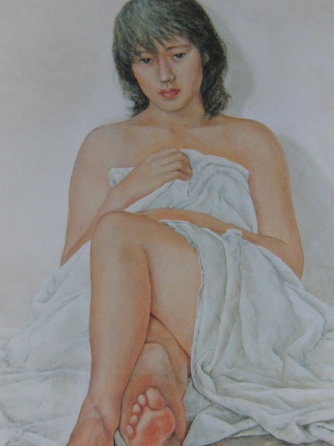 船水徳雄、【麻】、希少な額装用画集より、新品額装付、状態良好、送料込み、日本人画家拍卖