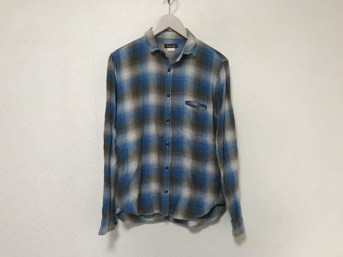 本物インフルエンスInfluenceコットンガーゼチェック柄長袖シャツスーツビジネスメンズ青ブルー2M拍卖