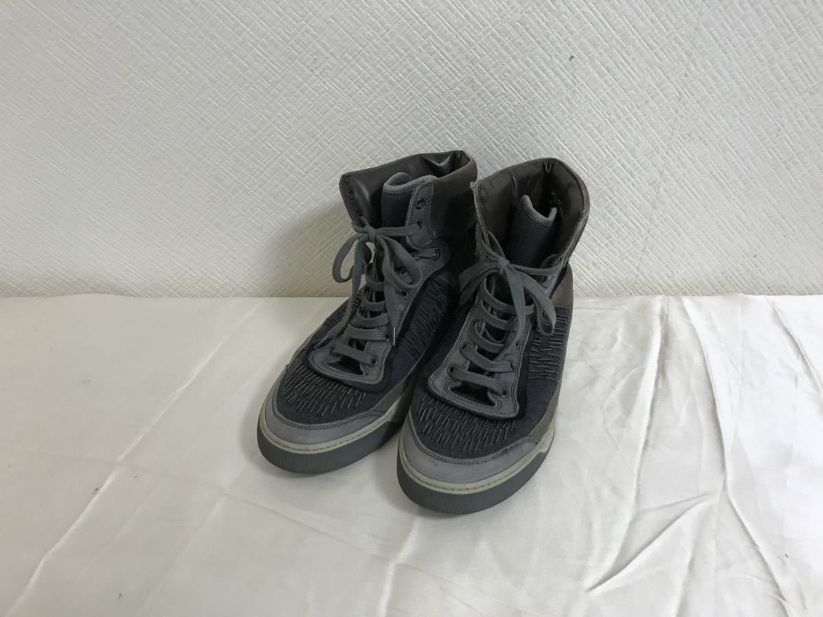 本物ランバンLANVIN本革スエードレザーウールドレスビジネスハイカットスニーカー靴ブーツメンズグレーブラウン26cmイタリア製8拍卖