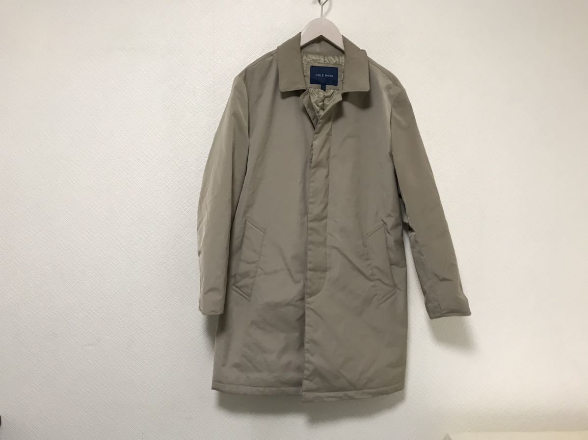 美品本物コールハーンCOLEHAANナイロン中綿ダウンステンカラーロングコートメンズビジネススーツ茶ブラウンS拍卖