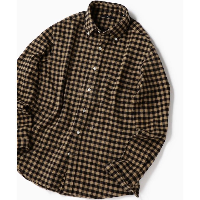 SHIPS フェザー ギンガムチェック ボタンダウン ネルシャツ ベージュ Mサイズ拍卖