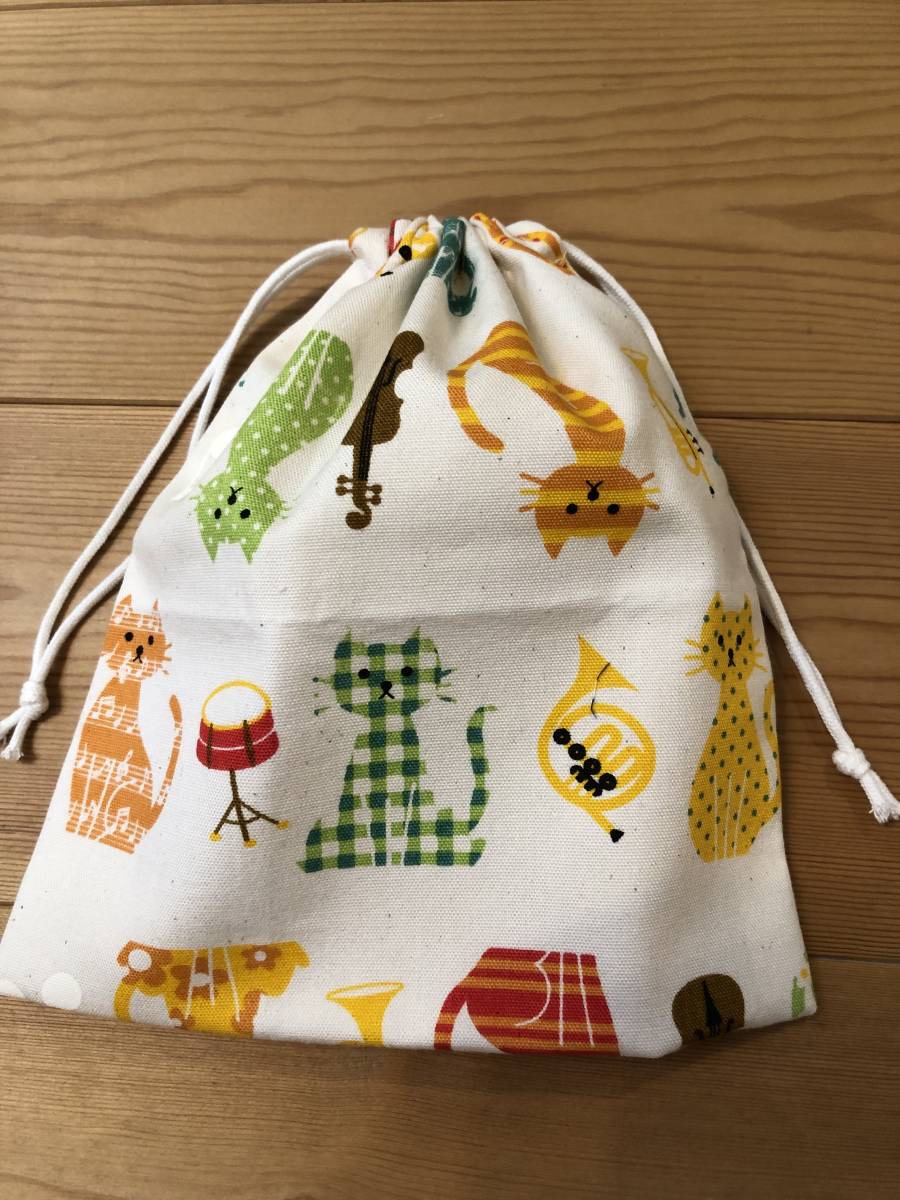 カラフル猫音楽隊 アイボリー 給食袋 ハンドメイド拍卖