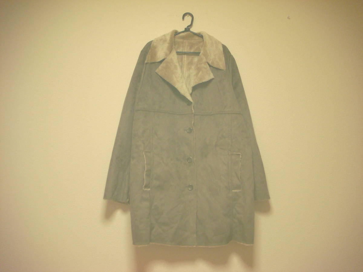 大きいサイズ スエード調 内ボア コート チャコールブラウン 5L6L 美品拍卖