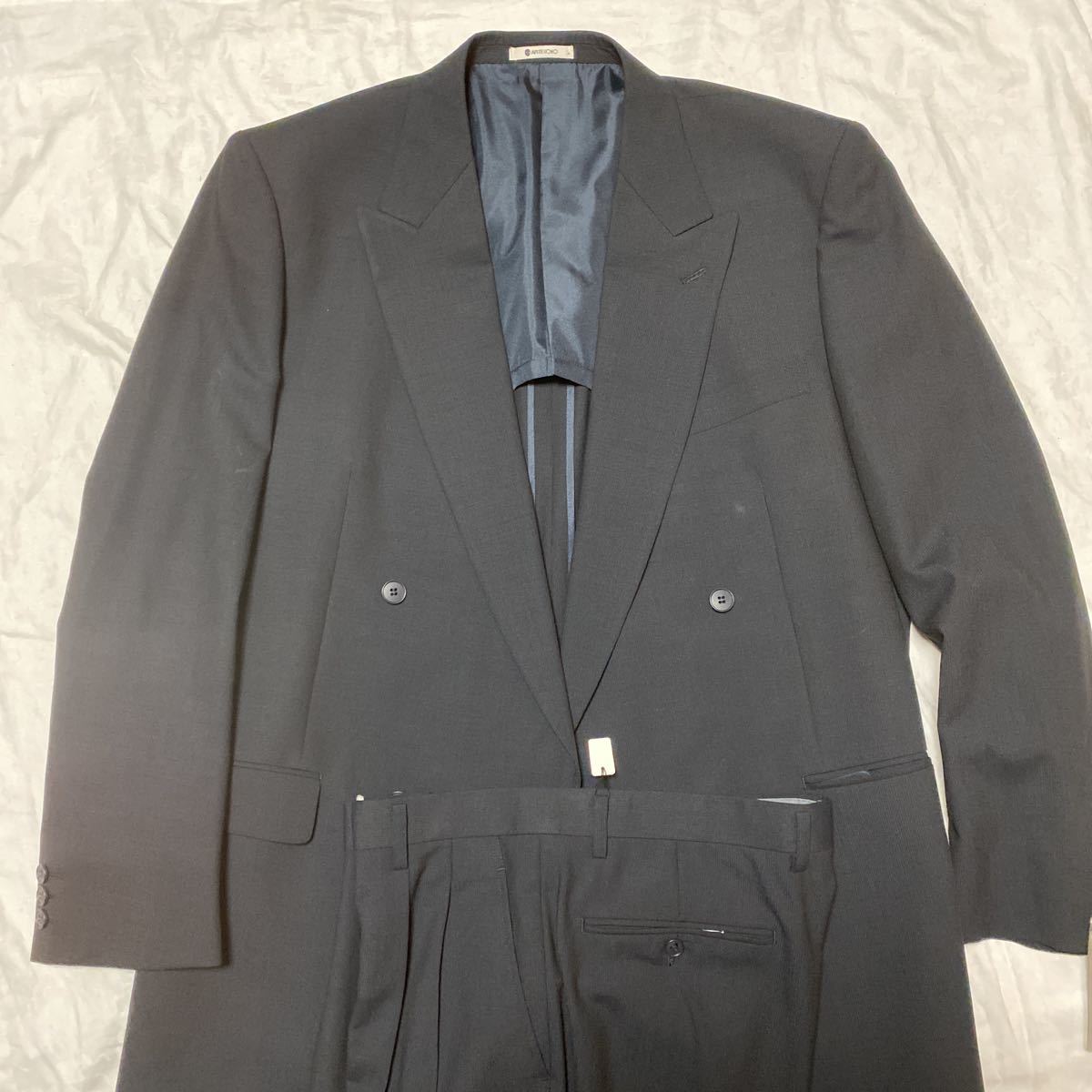 新品 タグ付き ウール93% ブラック 高級ダブルスーツ セットアップサイズA9 2タック 激安ビッグサイズ拍卖