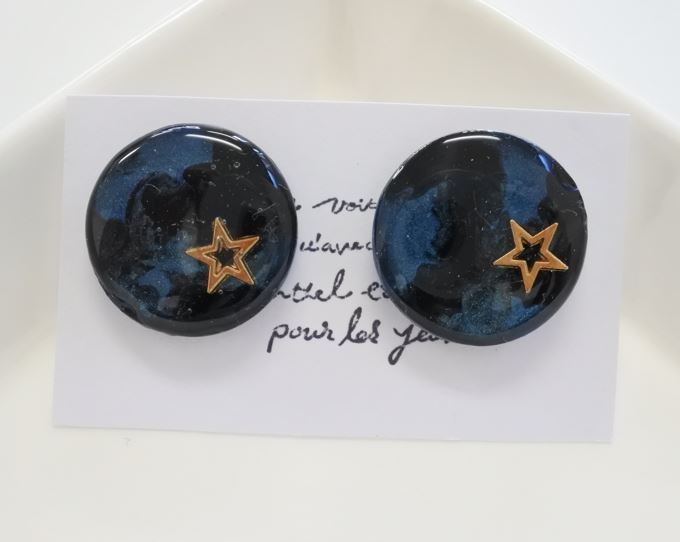 55 ピアス アクセサリー 手作り ハンドメイド 丸型 アクリル マーブル 星 ネイビー kgysn m1026拍卖