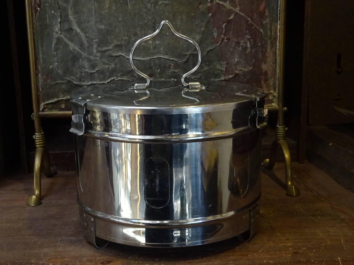 【ステンレスの脱脂綿ケース大】蓋つき収納ケース医療器具古道具アンティーク骨董インテリアインダストリアルドライフラワー観葉植物拍卖