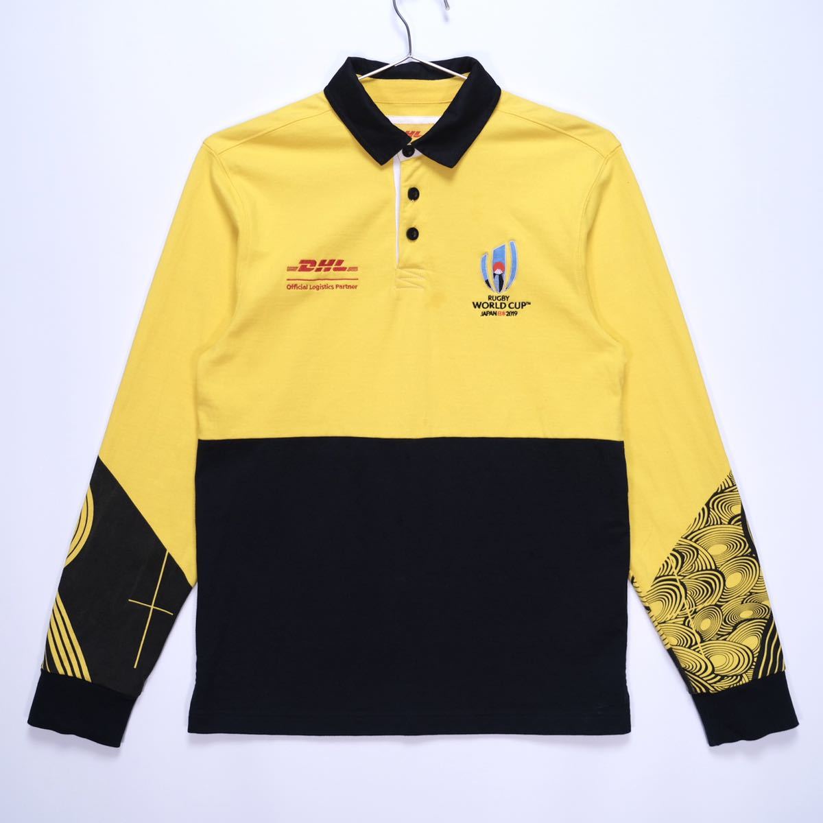 【送料無料】DHL/ラグビーワールドカップ2019/ジャージ/ラガーシャツ/長袖/刺繍/イエロー×ブラック/Sサイズ拍卖
