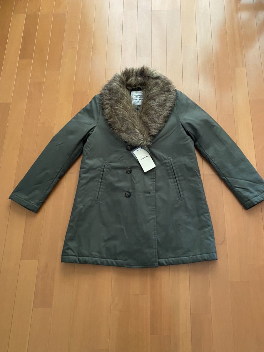 【新品】COEN コーエン★ハーフコート☆ボア取外し可能★オリーブ色★L拍卖