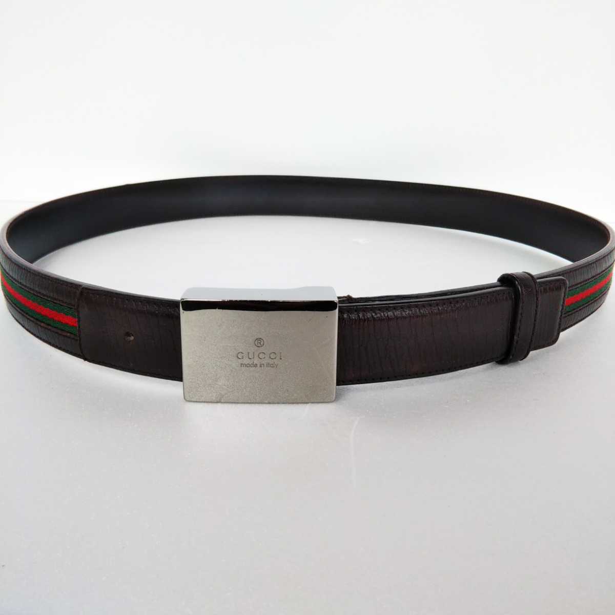 ◆GUCCI グッチ レザーベルト シェリーライン ブラウン 3.0cm◆拍卖