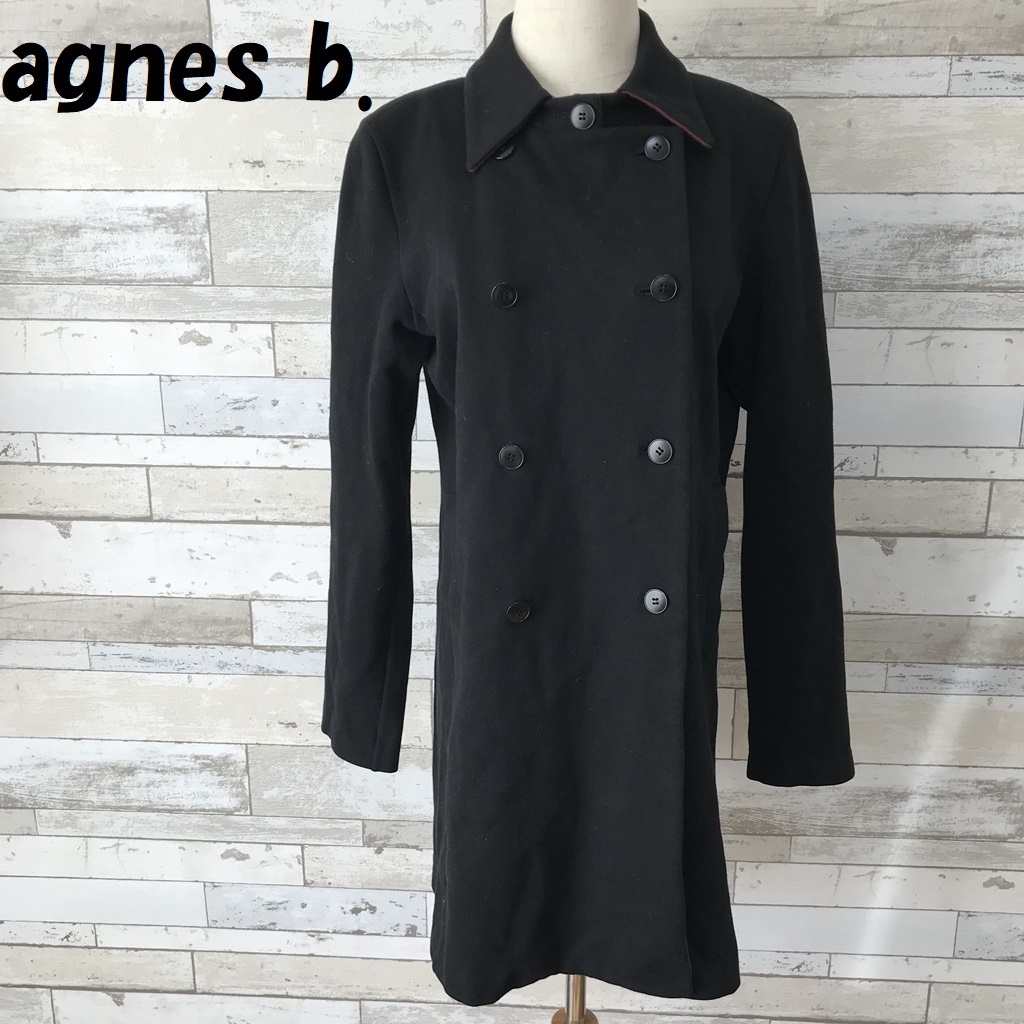 【人気】agnes b. / アニエスベー ダブルボタン ジャケット ショートコート ブラック サイズT3 レディース /5040拍卖