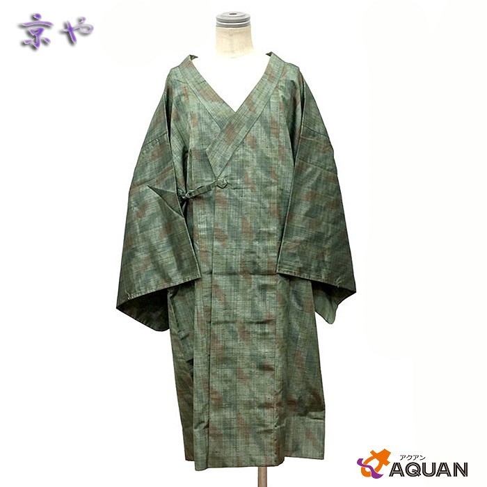 セール 京やM182 正絹 和装コート 単衣仕立 セミロング丈 身丈104 裄69 裄長め 千代田衿 紬地 カジュアル用 袷 単衣兼用 着物コート 未使用拍卖