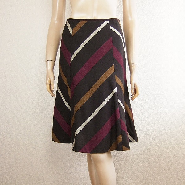 美品★エストネーション*ESTNATION*モダン色*艶サラリウール*斜めライン柄*接ぎセミフレアースカート*9号.Mサイズ相当.拍卖