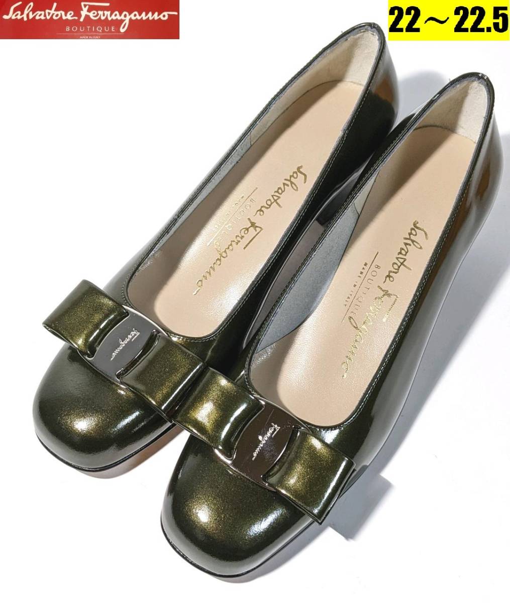 未使用レア色 フェラガモFerragamo ヴァラパンプス 約22~22.5拍卖
