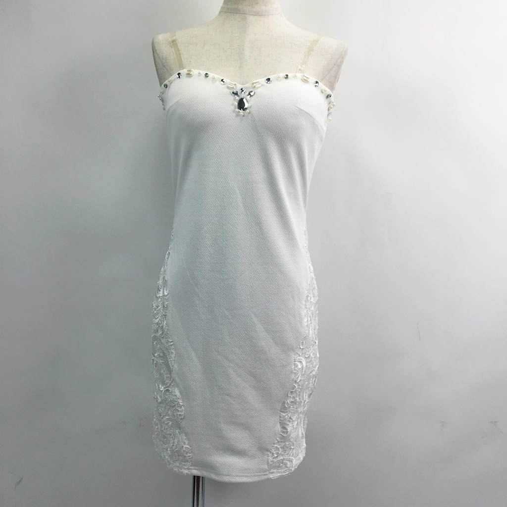 Jewels ワンピース チューブトップ ミニ丈 レース ラインストーン ホワイト 白 サイズM レディース キャバドレス拍卖