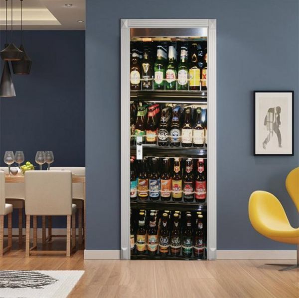 A1954 ドア 扉 ステッカー シール 貼るだけ 簡単 防水 ビニール 壁紙 リフォーム ウォール 酒 ワイン セラー バー フェイク 77*200cm【604拍卖