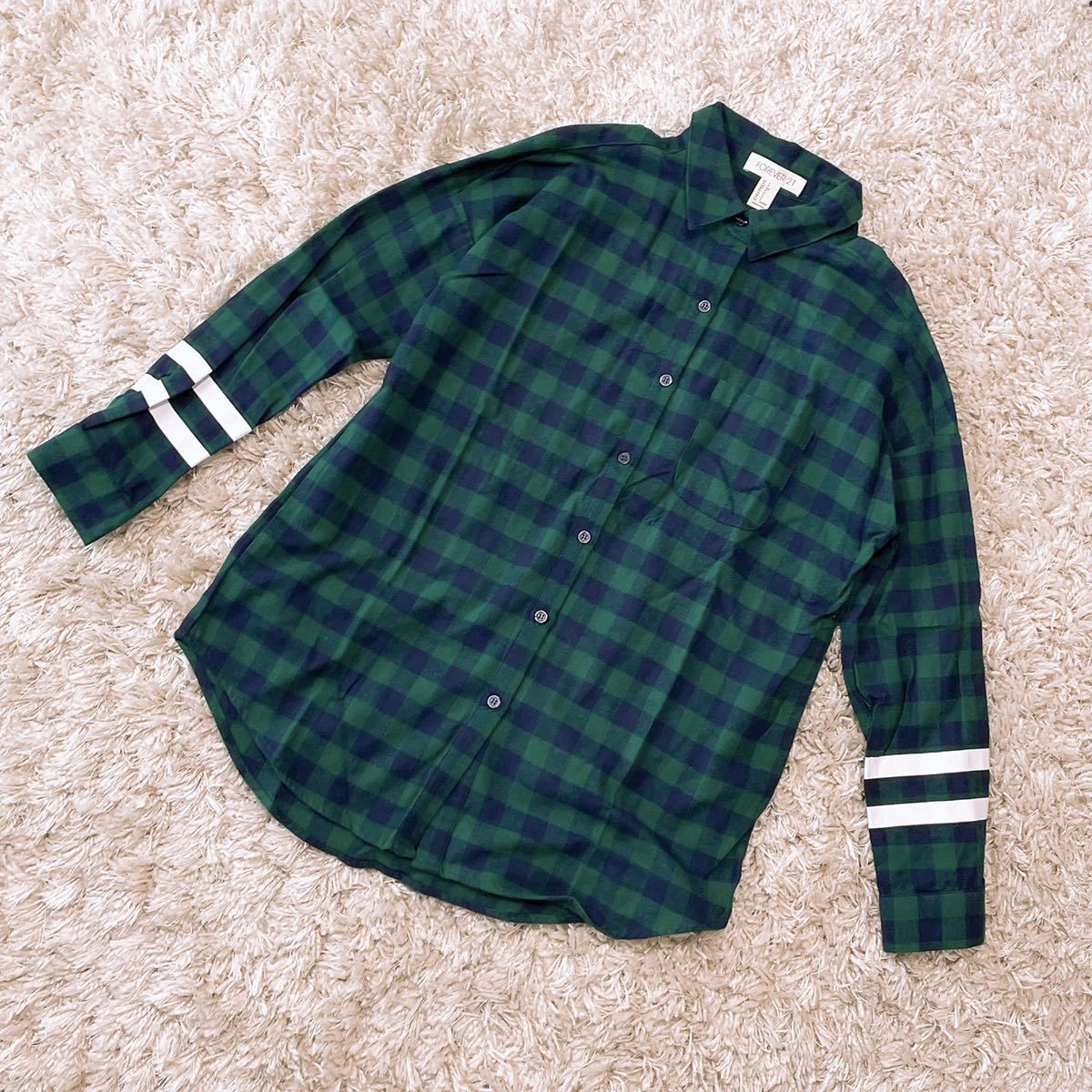 即決★FOREVER21 フォーエバー21 長袖 ネルシャツ 起毛 ビッグシルエット ブロックチェック 新品 自宅保管品 長袖シャツ チェックシャツ拍卖