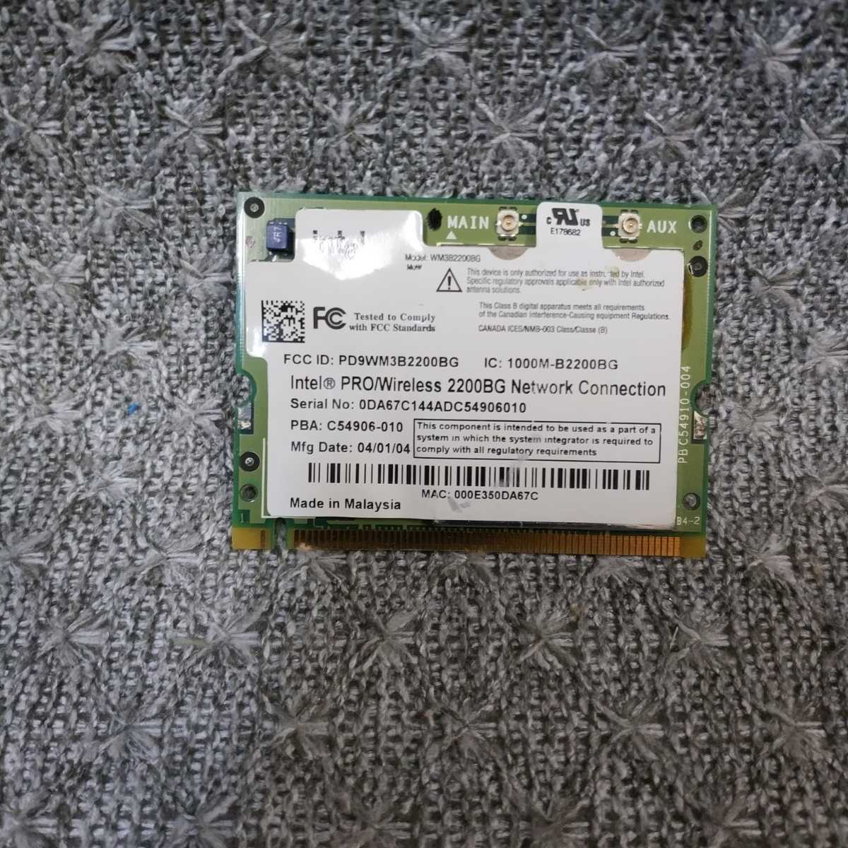 岐阜 即日発 送料63円~ ★ Intel Wireless 2200BG Mini-PCI WIFIカード 無線LANカード WM3B2200BG ★ 動作確認済 W039拍卖