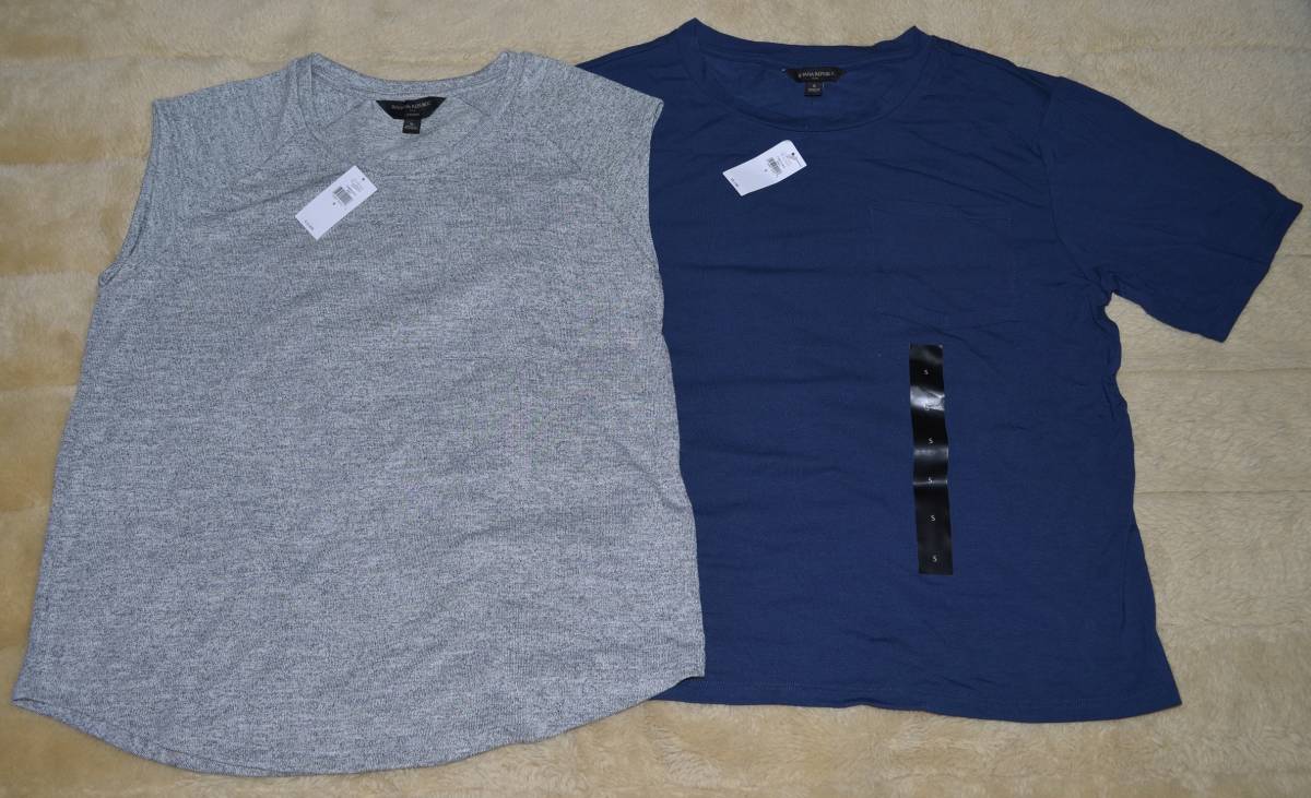 05【新品タグ付】*BANANA REPUBLIC バナナリパブリック カットソー 2枚セット Tシャツ トップス 半袖 袖無 S グレー&紺 定価10648円 送料無拍卖